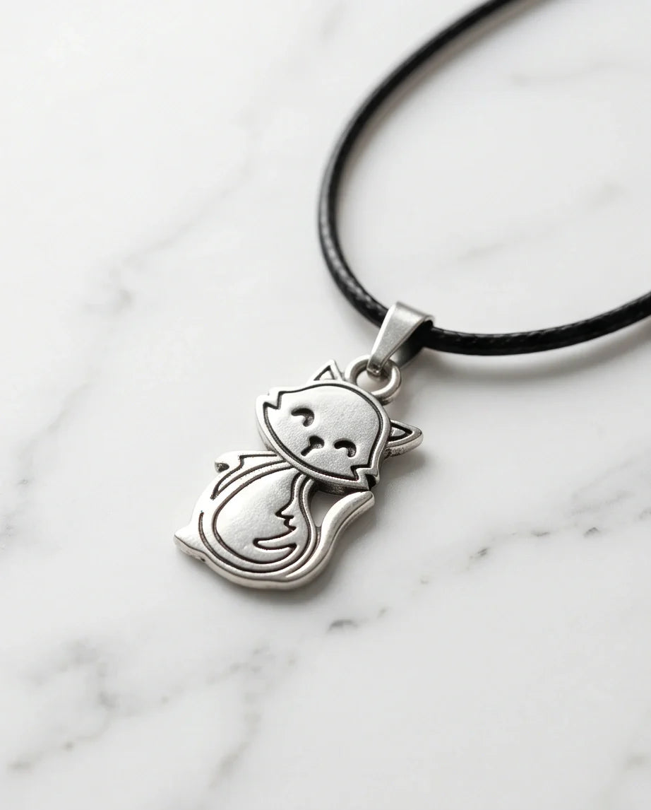 Silver Cute Cat Pendant Necklace