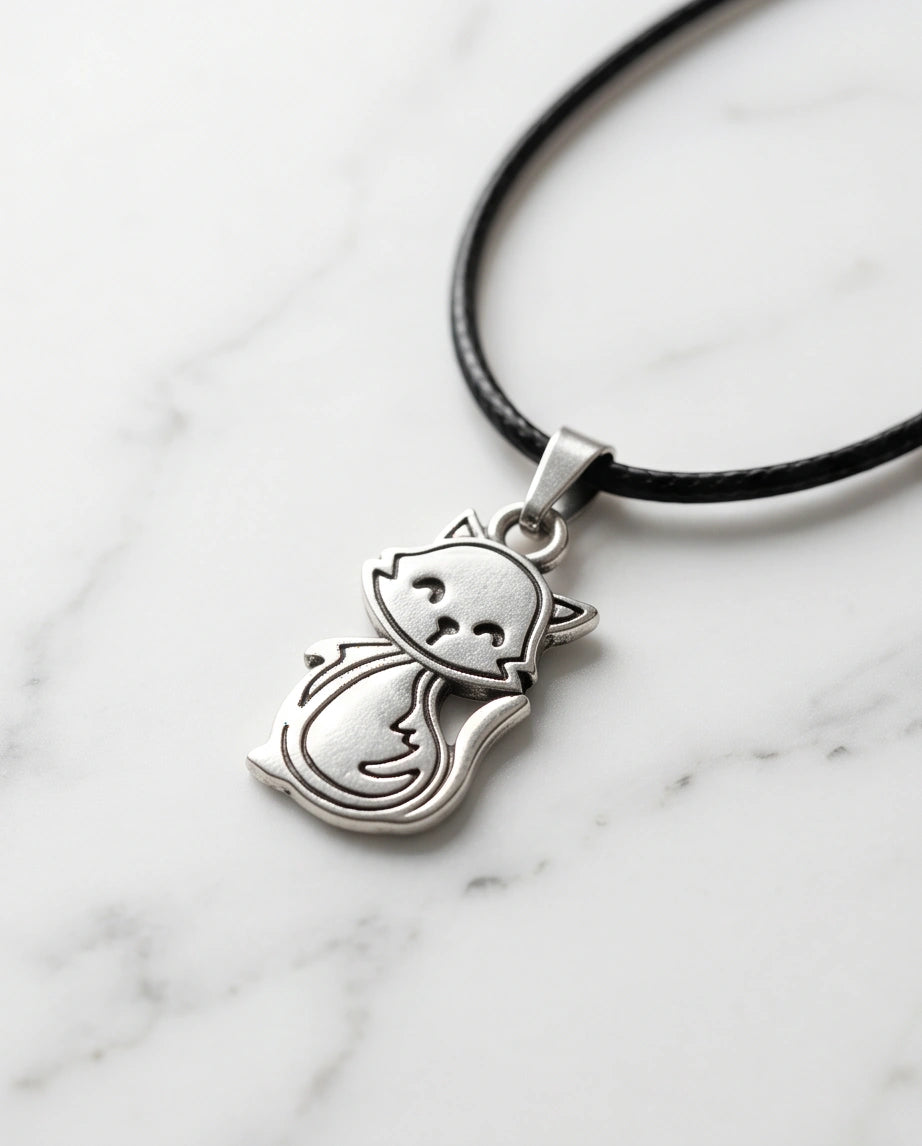 Silver Cute Cat Pendant Necklace