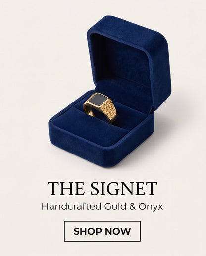 Onyx-Style Square Inlay Brick-Link Band Gold Ring