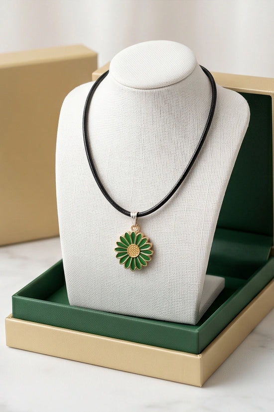 Gold and Green Daisy Pendant Necklace