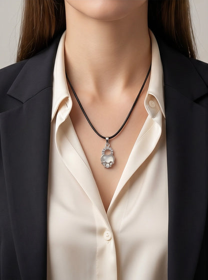 White Moonstone Heart Bow Lock Pendant Necklace
