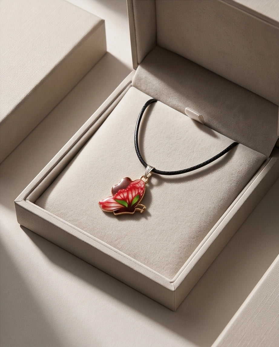 Red & Black Butterfly Cord Necklace