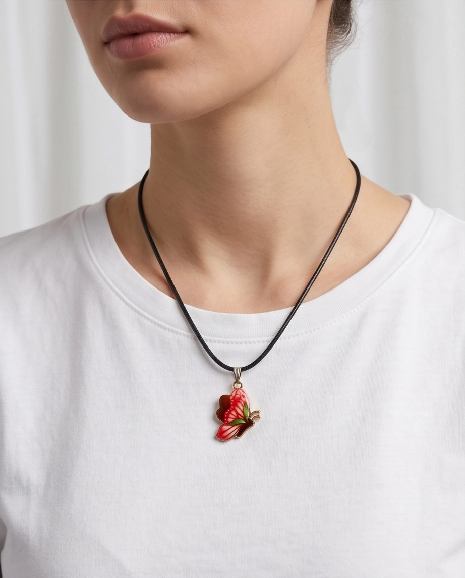 Red & Black Butterfly Cord Necklace