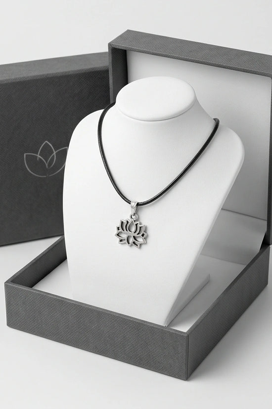 The Zen Bloom: Geometric Matte Silver Lotus Pendant Necklace