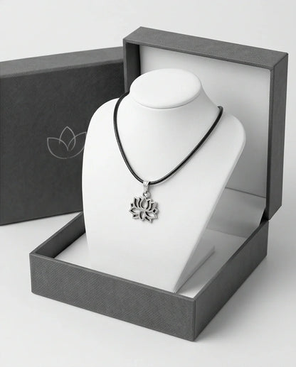 The Zen Bloom: Geometric Matte Silver Lotus Pendant Necklace