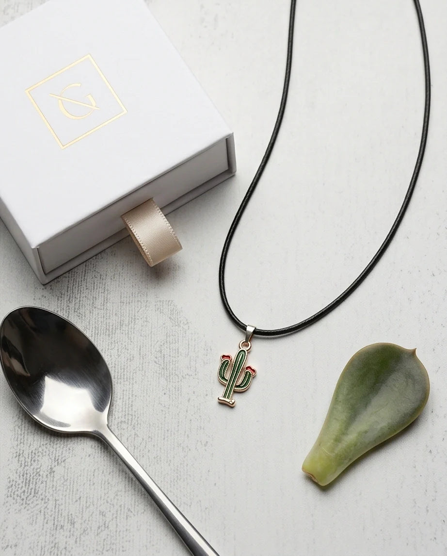 Gold and Green Blooming Cactus Necklace