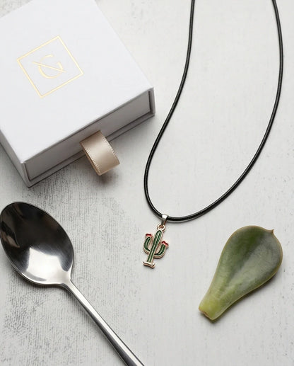 Gold and Green Blooming Cactus Necklace