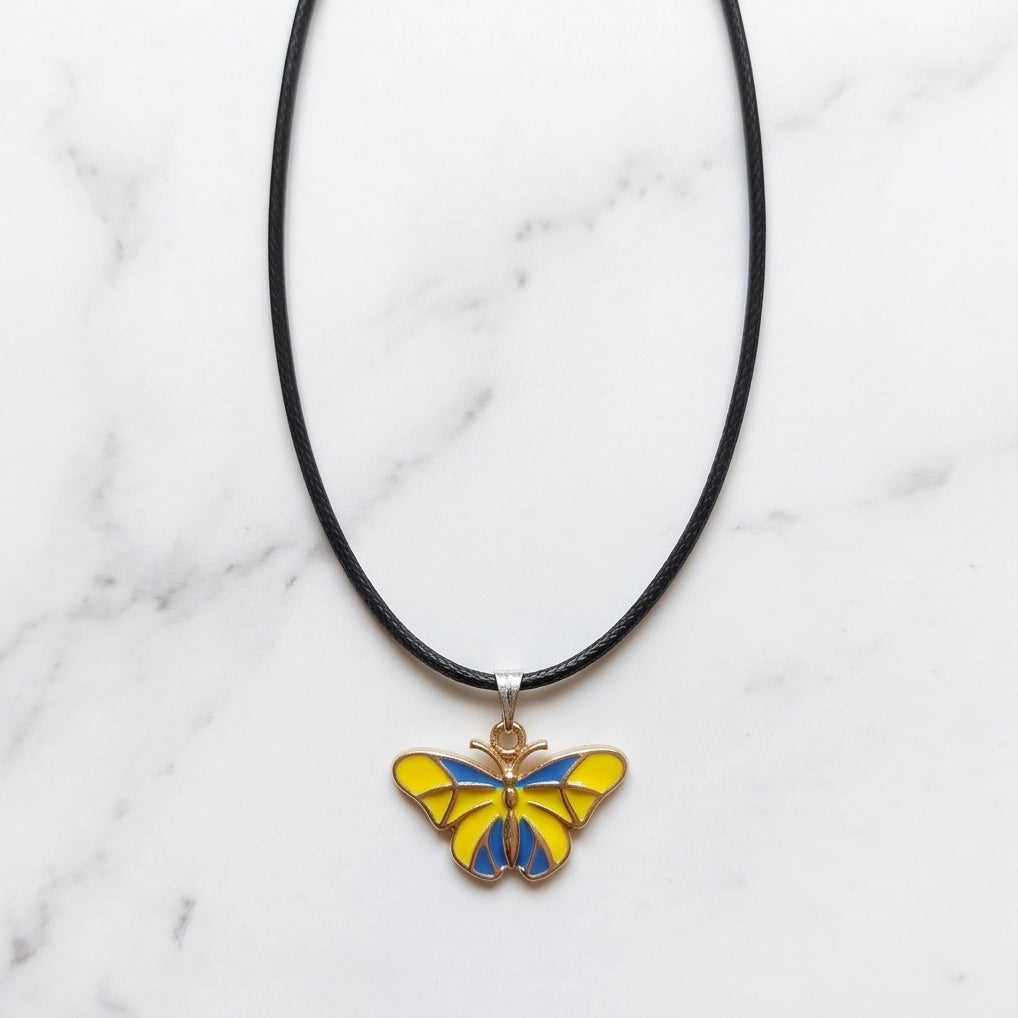 Blue & Yellow Butterfly Cord Necklace