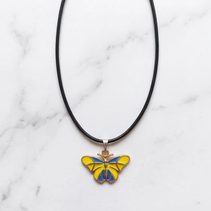 Blue & Yellow Butterfly Cord Necklace