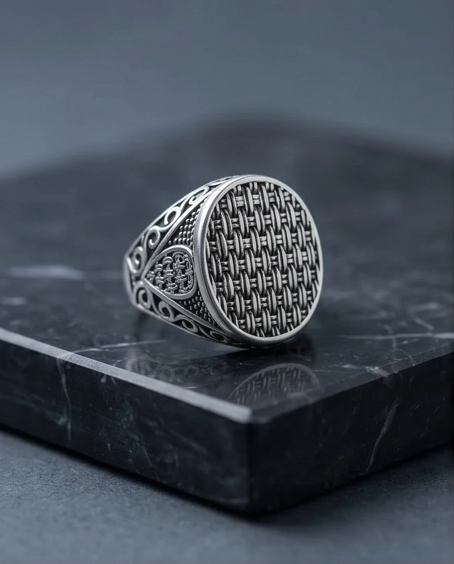 Vintage Sterling Silver Woven Basketweave Signet Ring
