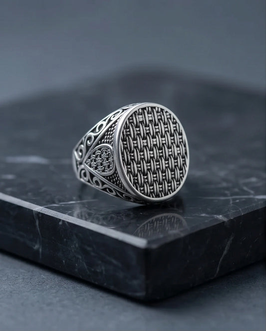 Vintage Sterling Silver Woven Basketweave Signet Ring