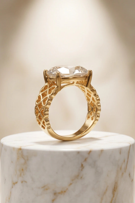 Gold Plated Clear Crystal Filigree Heart Ring