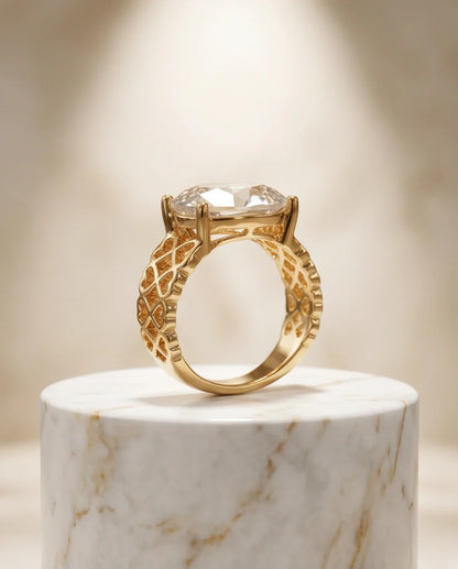 Gold Plated Clear Crystal Filigree Heart Ring