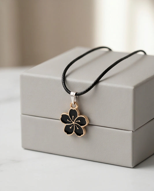 Gold and Black Cherry Blossom Necklace
