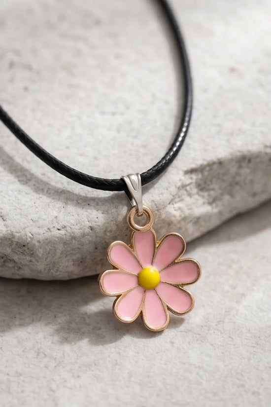 Light Pink Daisy Enamel Pendant Necklace