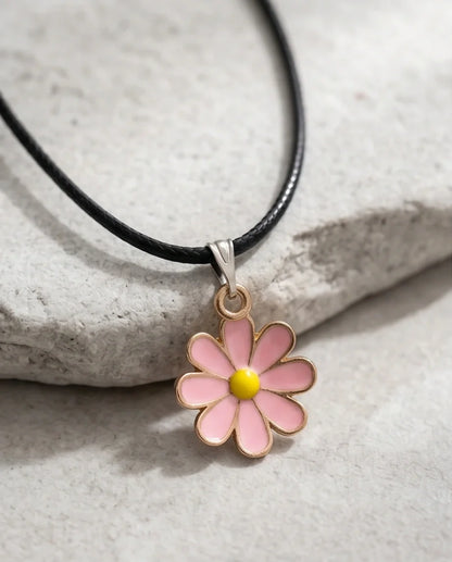 Light Pink Daisy Enamel Pendant Necklace