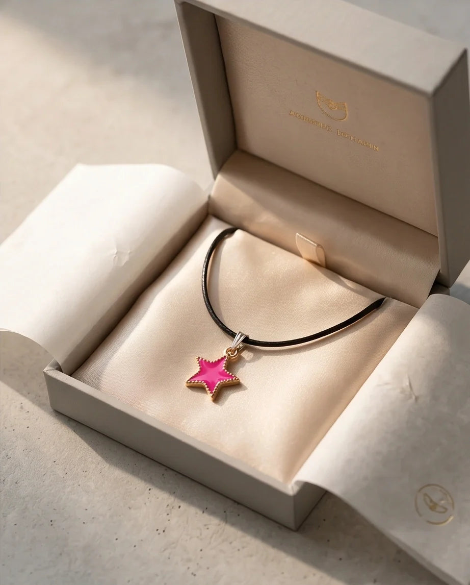 Gold and Pink Beaded Star Necklace