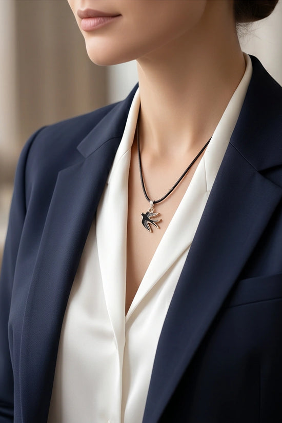 Gold and Black Soaring Swallow Necklace