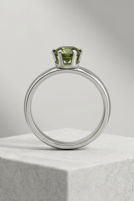 Sterling Silver Round-Cut Olive Green Solitaire Ring