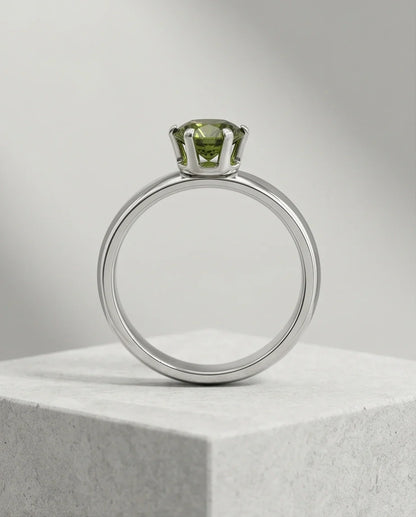 Sterling Silver Round-Cut Olive Green Solitaire Ring