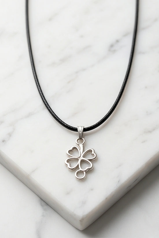 Silver Open Heart Four-Leaf Clover Necklace