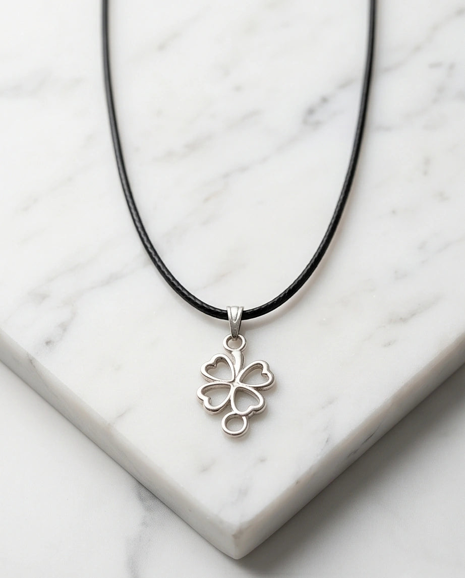 Silver Open Heart Four-Leaf Clover Necklace