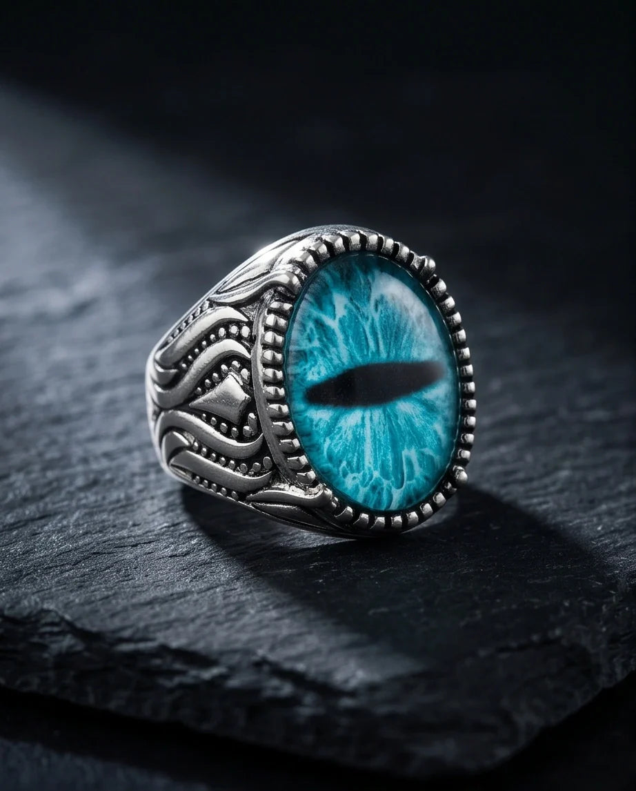 Vintage Sterling Silver Turquoise Dragon's Eye Statement Ring