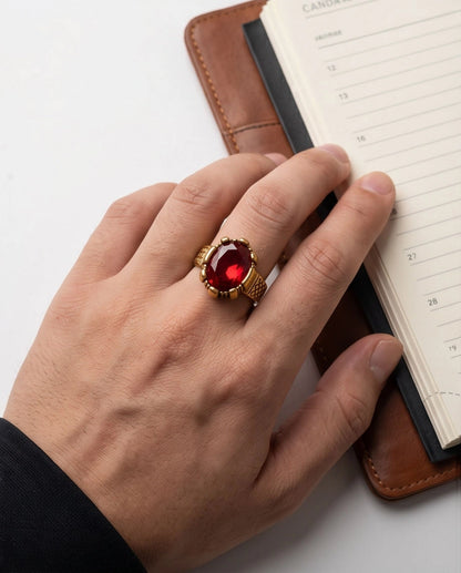 Antique Gold Oval Ruby Crown Signet Ring