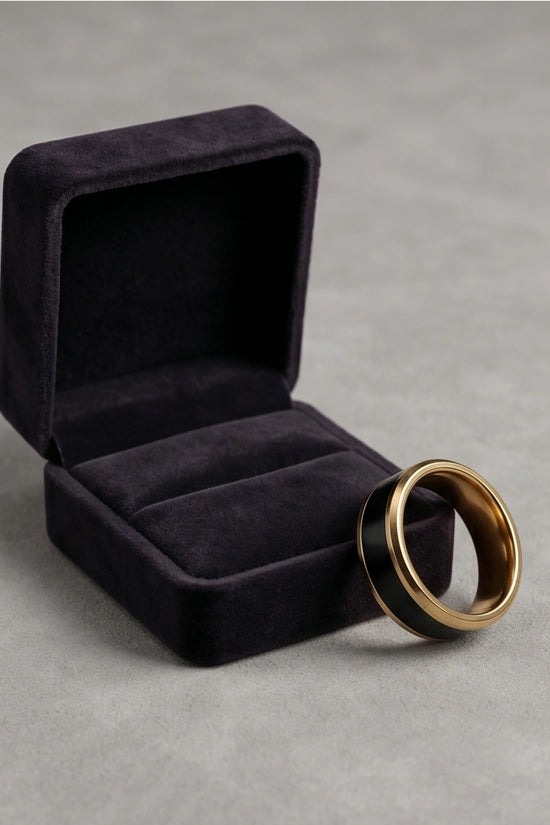 Classic Gold Black Enamel Band Ring