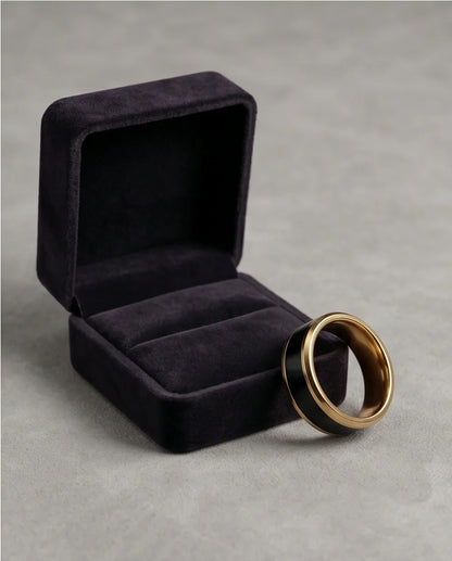 Classic Gold Black Enamel Band Ring