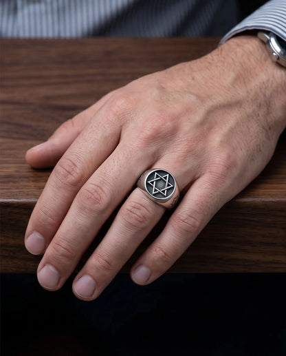 Silver Hexagram Celestial Signet Ring