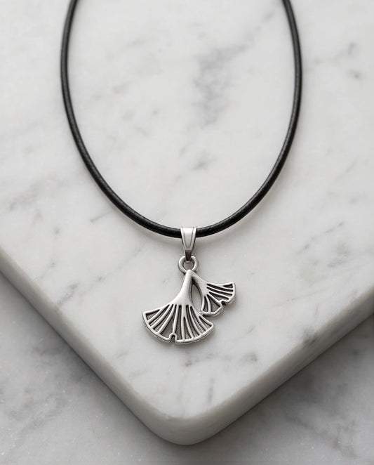 Silver Ginkgo Leaf Pendant Necklace