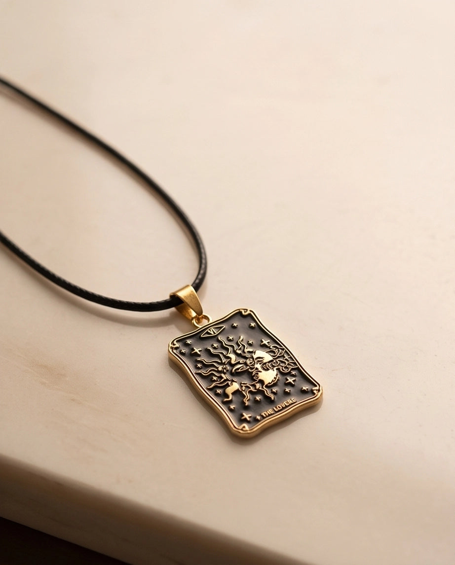 Gold Celestial Sun & Moon Tarot Card Pendant Necklace