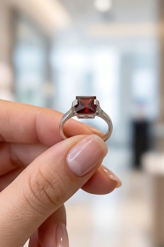 Sterling Silver Princess-Cut Deep Crimson Ruby Ring