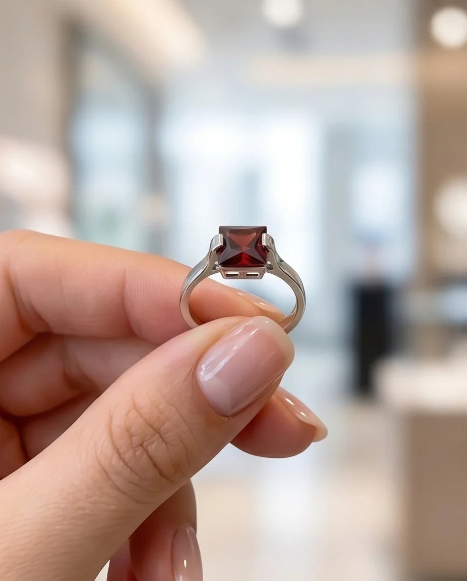 Sterling Silver Princess-Cut Deep Crimson Ruby Ring