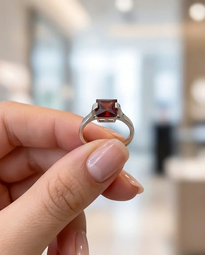 Sterling Silver Princess-Cut Deep Crimson Ruby Ring