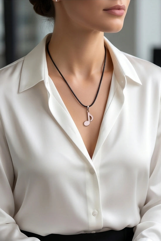Silver and Pink Eighth Note Necklace