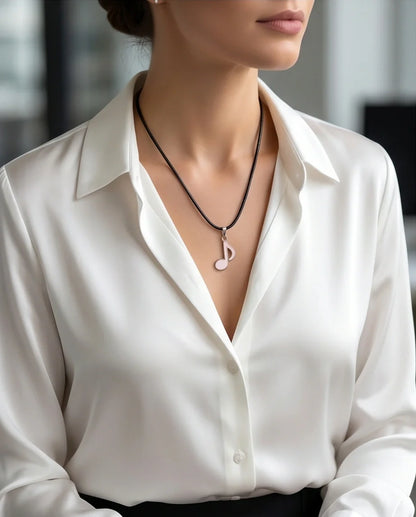 Silver and Pink Eighth Note Necklace