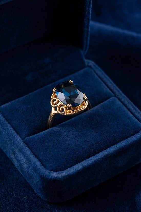 Gold Plated London Blue Oval Baroque Ring