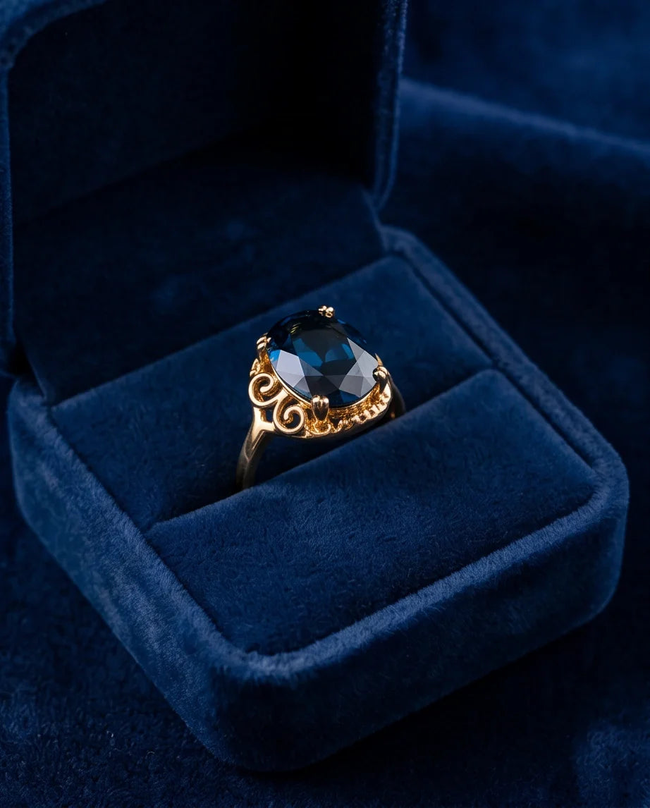 Gold Plated London Blue Oval Baroque Ring