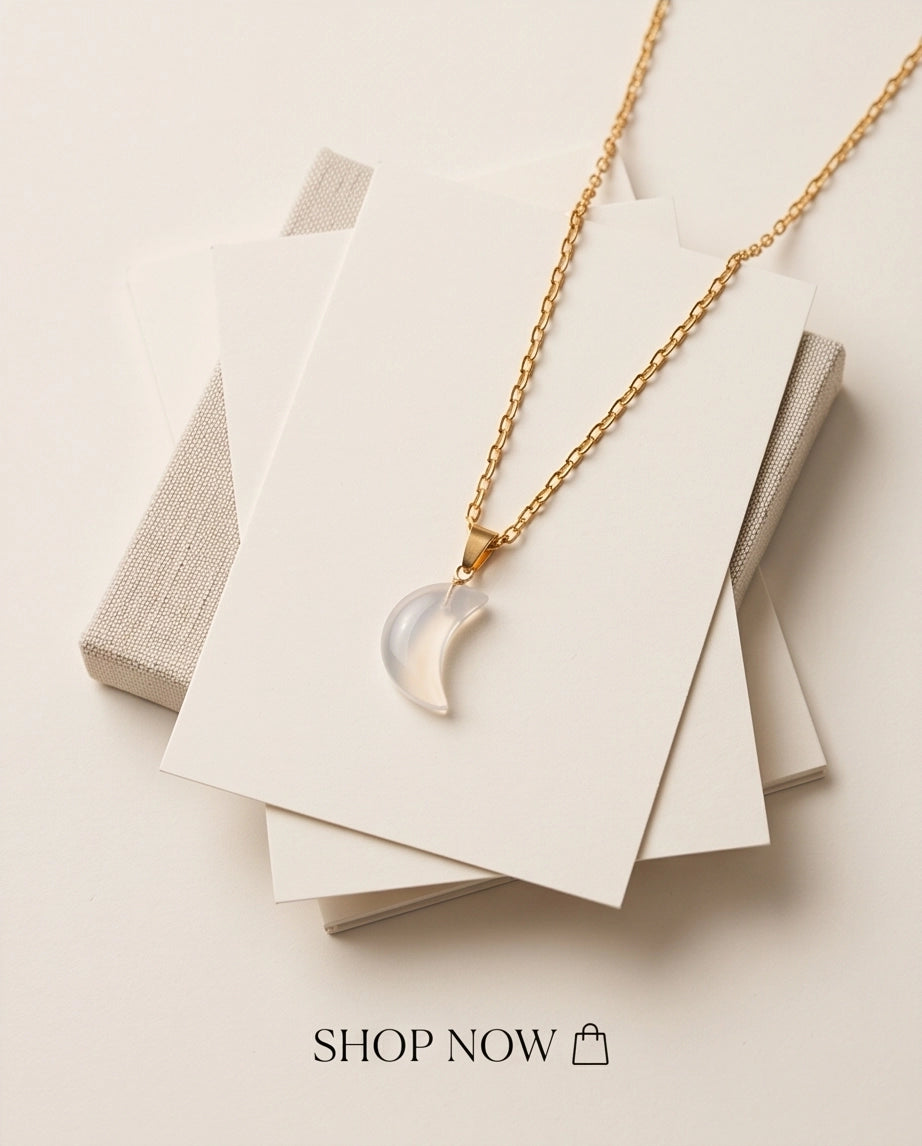 Silver Opalite Crescent Moon Pendant Necklace