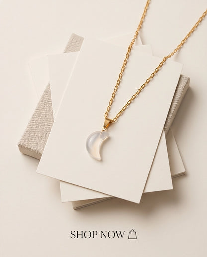 Silver Opalite Crescent Moon Pendant Necklace