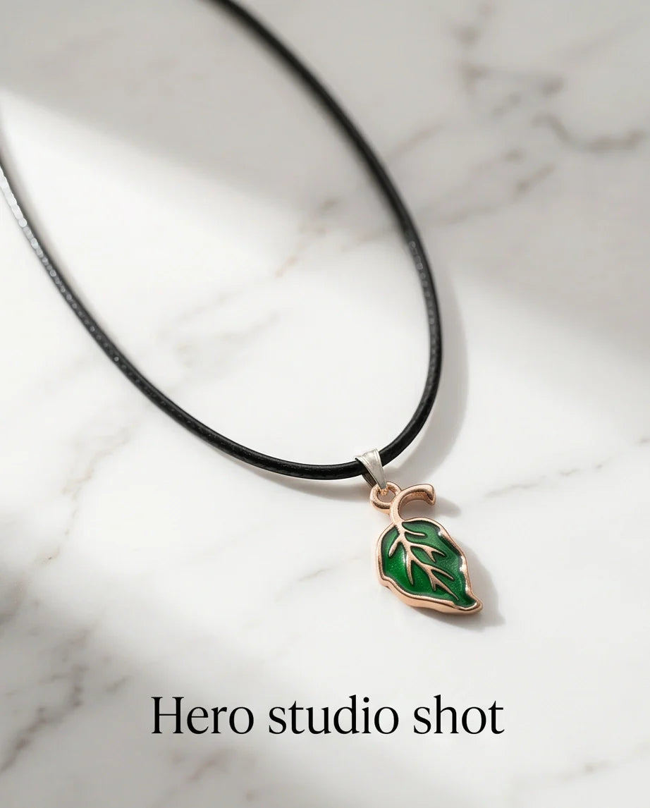 Gold and Green Leaf Pendant Necklace