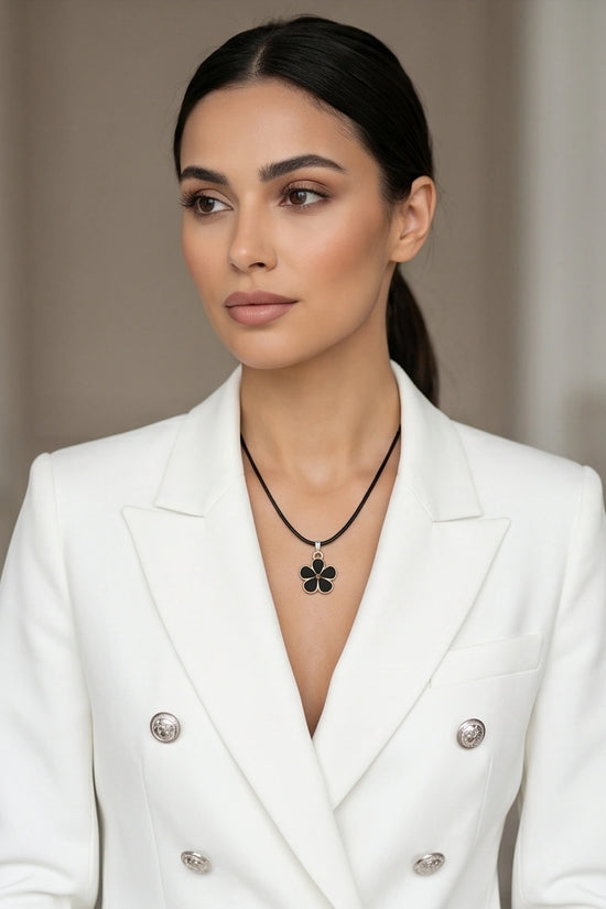 Gold and Black Flower Pendant Necklace