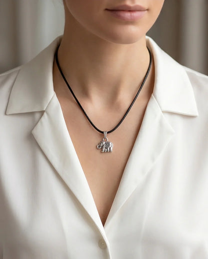 Silver Flower Detail Elephant Necklace