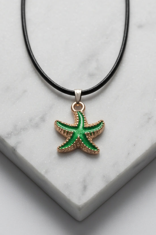 Gold and Textured Green Starfish Necklace