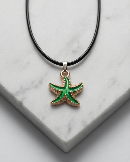 Gold and Textured Green Starfish Necklace