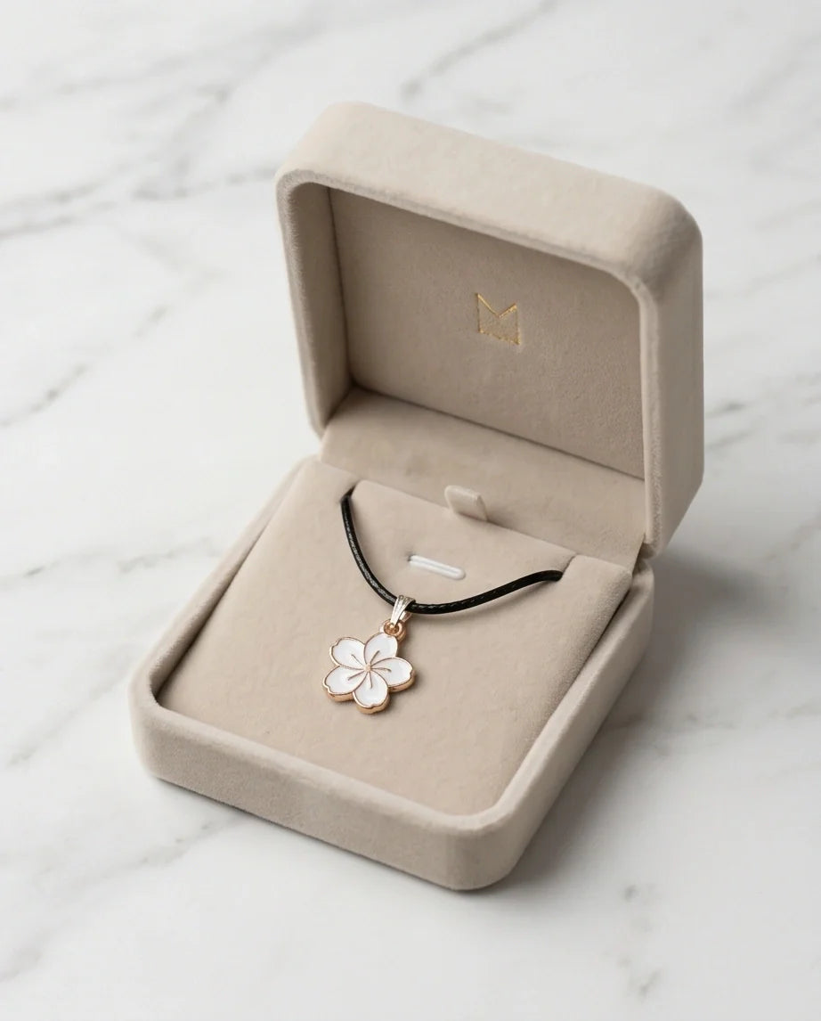 Gold and White Cherry Blossom Necklace