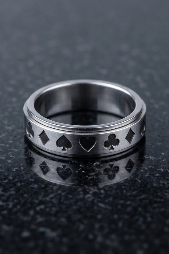 Silver Playing Cards Suit Spinner Ring