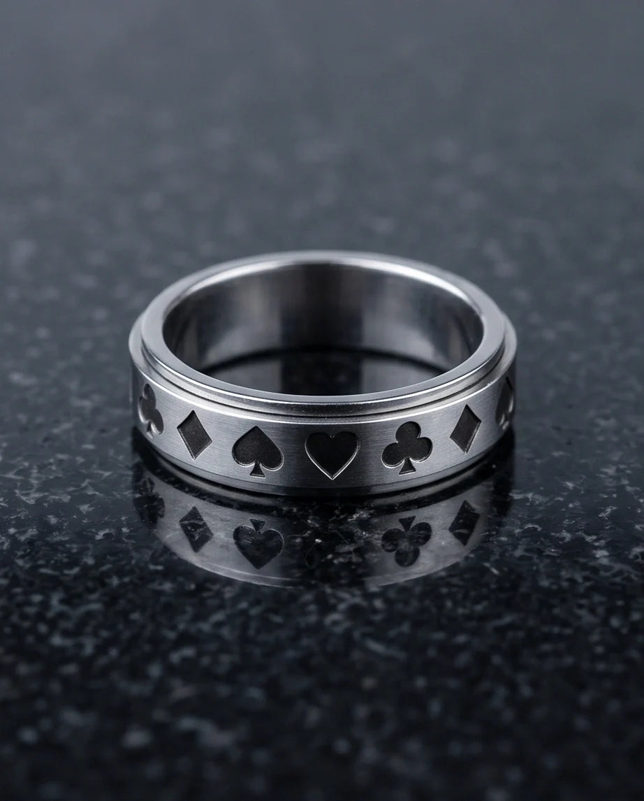 Silver Playing Cards Suit Spinner Ring
